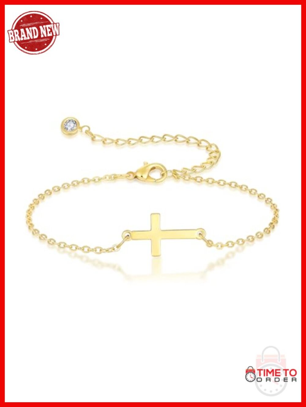 18k Gold Plated Stainless Steel Cross Link Bracelet for Women Dainty Religious